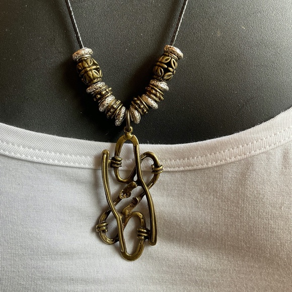 Modern Industrial Abstract Pendant Silver Bronze Beads Unisex Steampunk Necklace - Picture 5 of 5